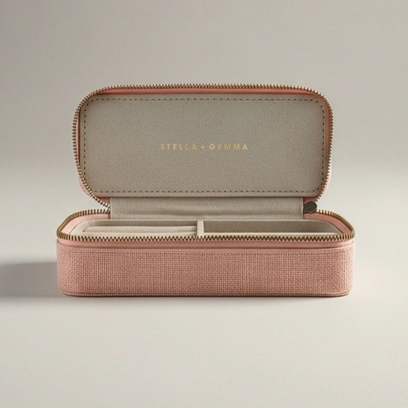 Jewellery Box Pink Linen Travel Case