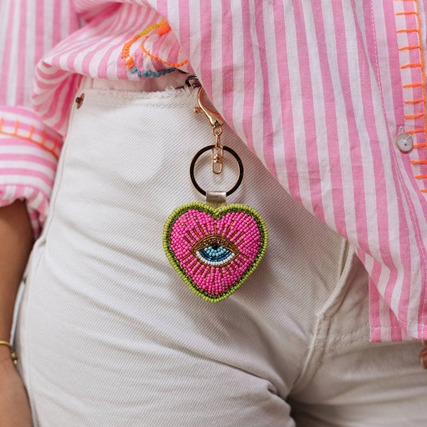 Heart/Eye Beaded Keychain