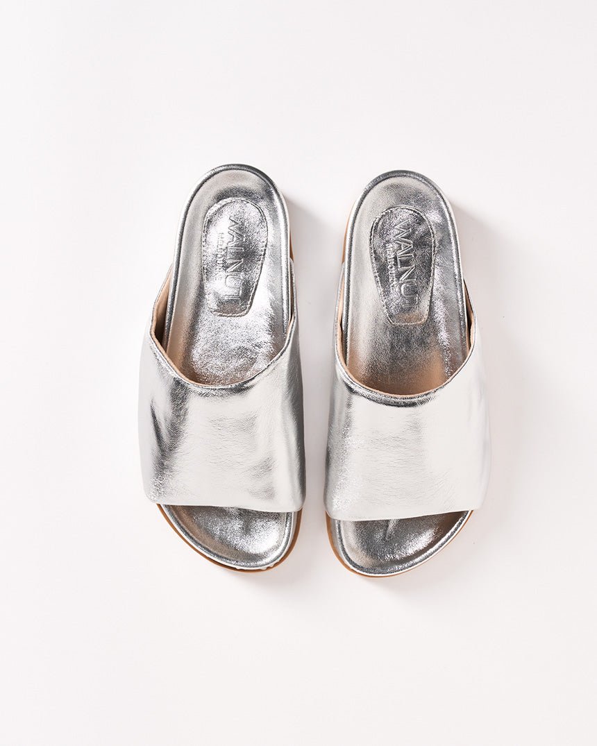 Find Kendall Leather Slide Silver - Walnut Melbourne at Bungalow Trading Co.