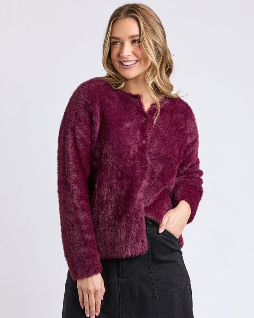 Kenny Button Cardigan Wine