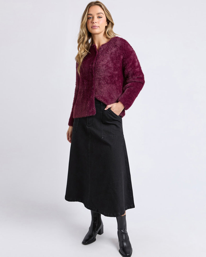 Kenny Button Cardigan Wine