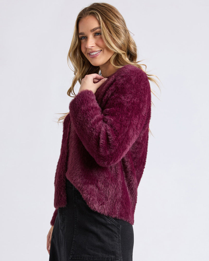 Kenny Button Cardigan Wine