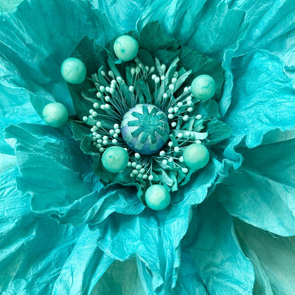 Find Large Poppy Paper Flower Turquoise - Nibbanah at Bungalow Trading Co.