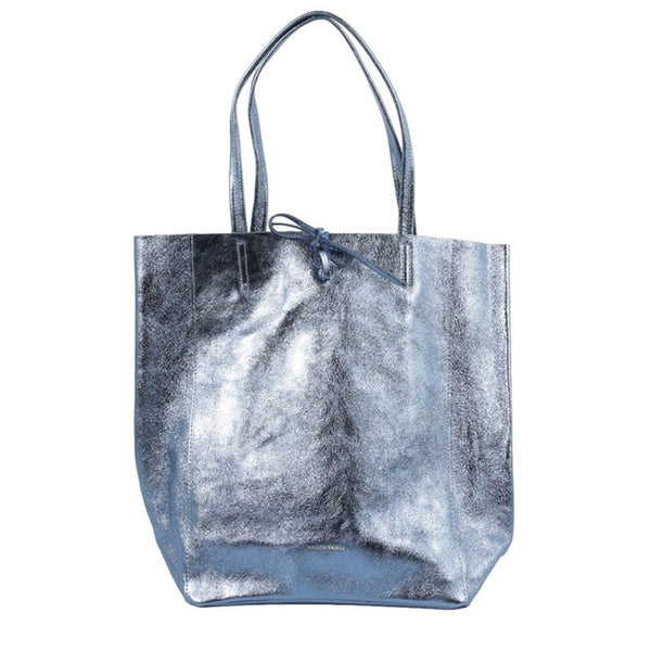 Find Large Tote Metallic Blue Jeans - Maison Fanli at Bungalow Trading Co.