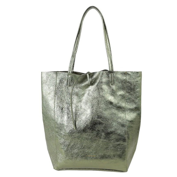 Find Large Tote Metallic Khaki - Maison Fanli at Bungalow Trading Co.