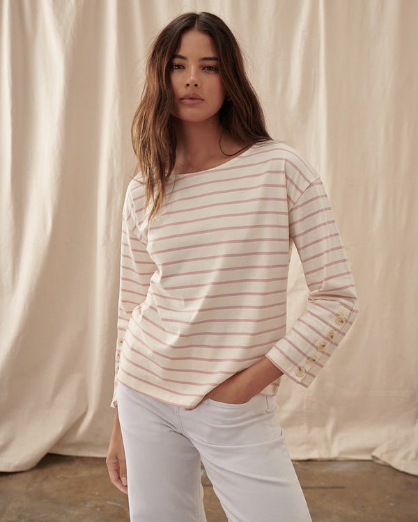 Find Louise Top White With Light Pink Stripe - Kireina at Bungalow Trading Co.