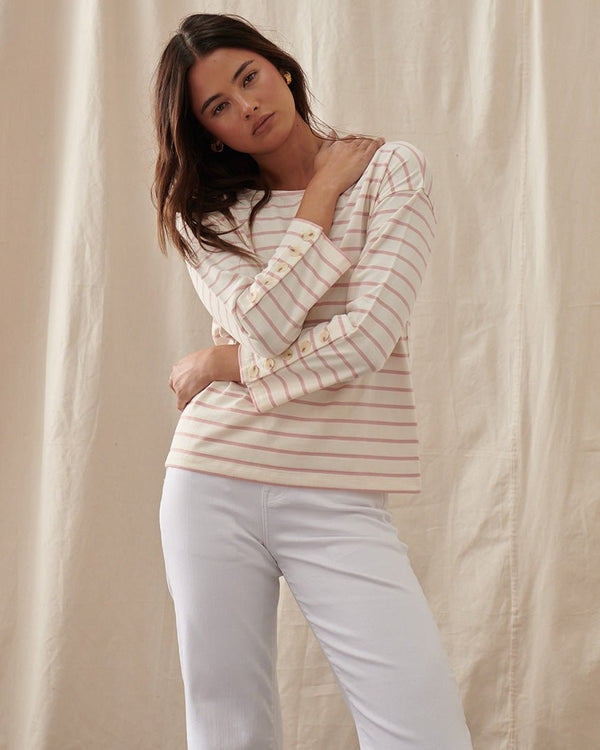 Find Louise Top White With Light Pink Stripe - Kireina at Bungalow Trading Co.