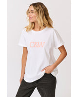 Find Marlo Tee White & Coral - Cartel & Willow at Bungalow Trading Co.