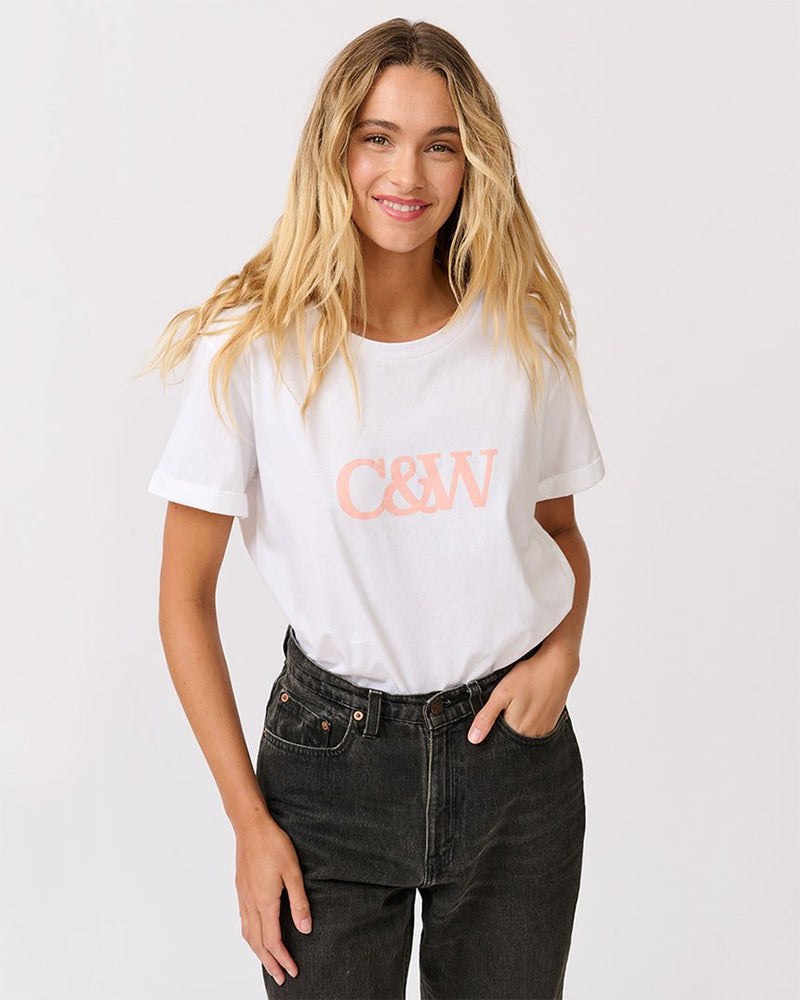 Find Marlo Tee White & Coral - Cartel & Willow at Bungalow Trading Co.