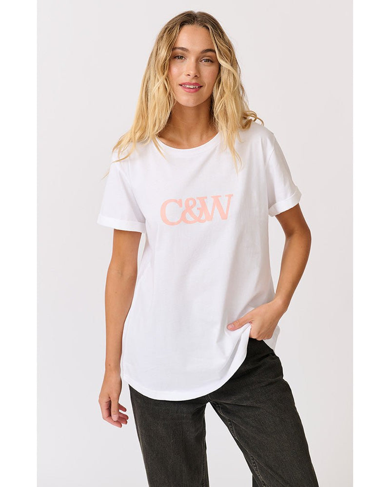 Find Marlo Tee White & Coral - Cartel & Willow at Bungalow Trading Co.