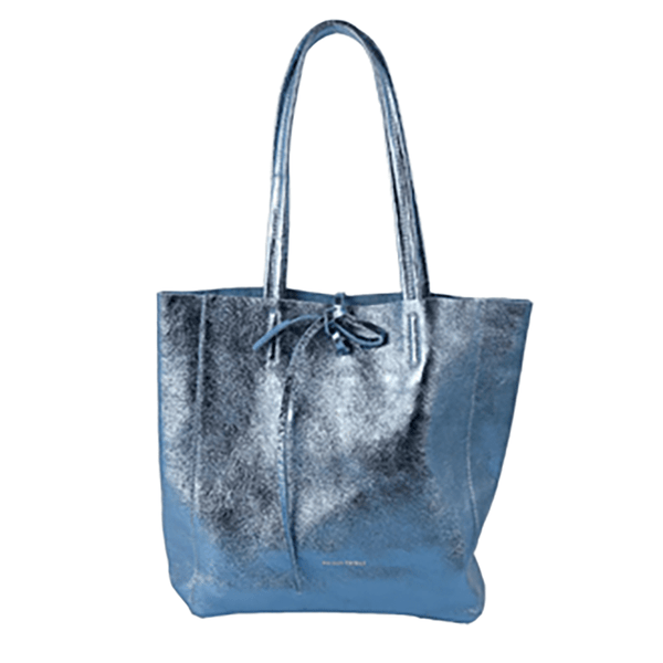 Find Medium Tote Metallic Blue Jeans - Maison Fanli at Bungalow Trading Co.