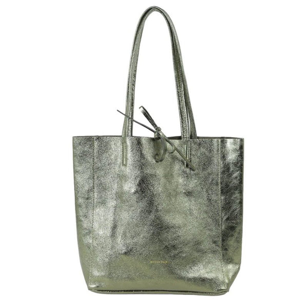 Find Medium Tote Metallic Khaki - Maison Fanli at Bungalow Trading Co.