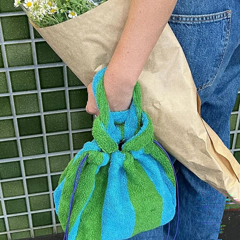 Find Mini Towelling Bag Green & Blue - Isabella Redwood at Bungalow Trading Co.