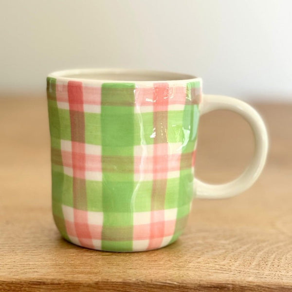 Find Mint Green & Rose Pink Gingham Mug - Noss at Bungalow Trading Co.