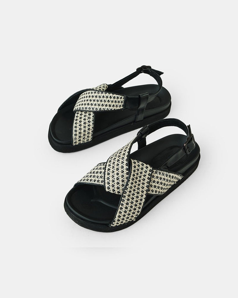 Find Mya Woven Sandal Black Leather - Walnut Melbourne at Bungalow Trading Co.