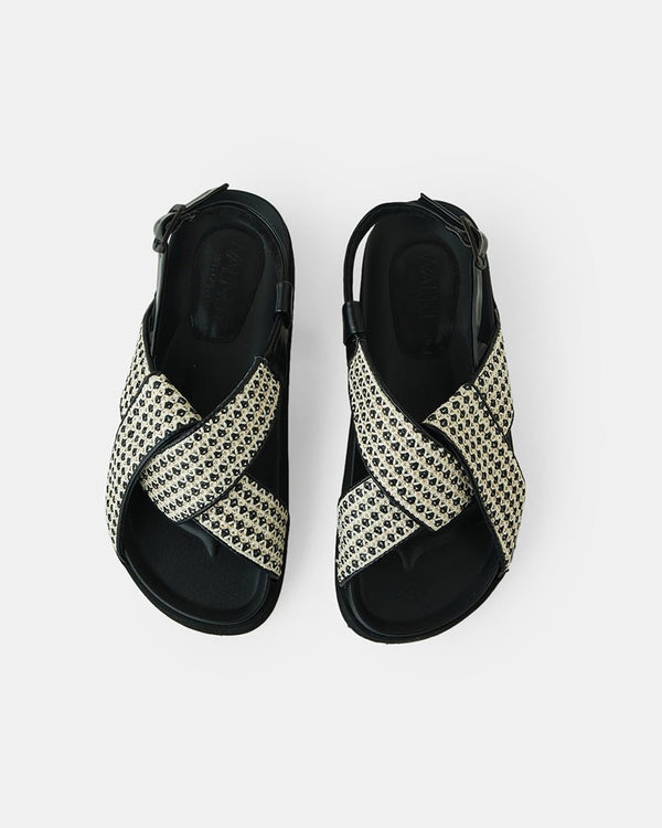 Find Mya Woven Sandal Black Leather - Walnut Melbourne at Bungalow Trading Co.