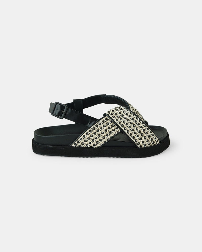 Find Mya Woven Sandal Black Leather - Walnut Melbourne at Bungalow Trading Co.