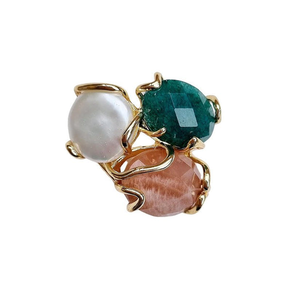 Find Natural Stone Ring Green Pink - Zoda at Bungalow Trading Co.