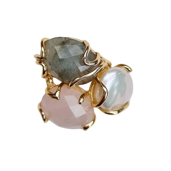 Find Natural Stone Ring Grey Pink - Zoda at Bungalow Trading Co.