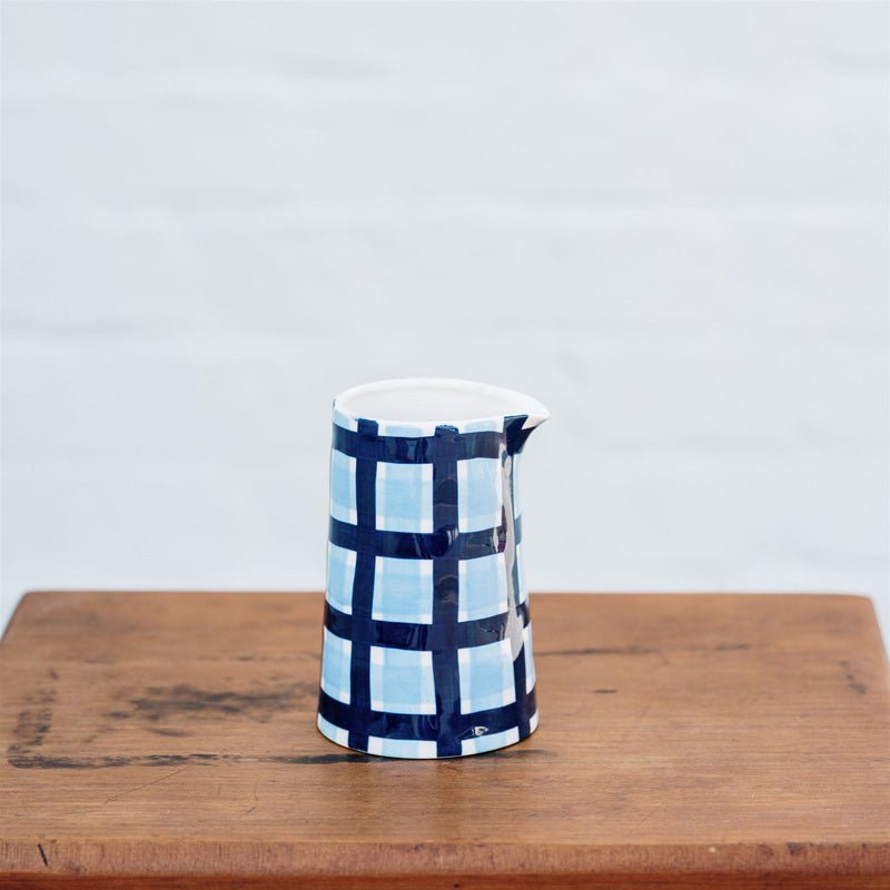 Find Navy and Blue Gingham Milk Jug - Noss at Bungalow Trading Co.