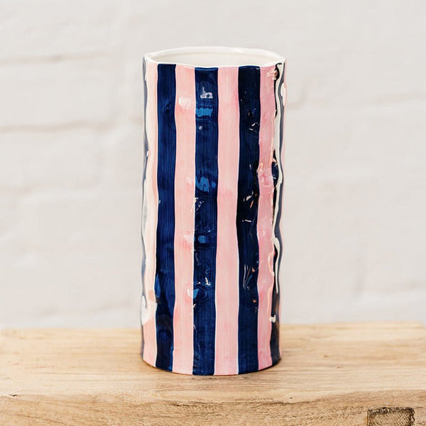 Find Navy and Pink Stripe Vase Large - Noss at Bungalow Trading Co.