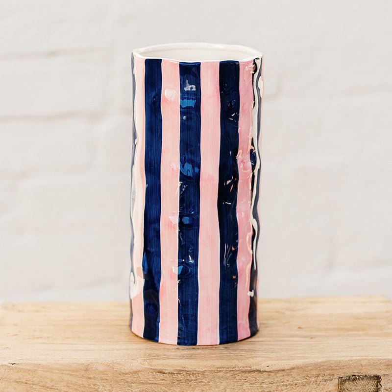 Find Navy and Pink Stripe Vase Large - Noss at Bungalow Trading Co.