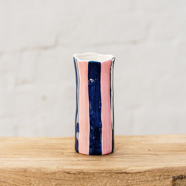 Find Navy and Pink Stripe Vase Small - Noss at Bungalow Trading Co.