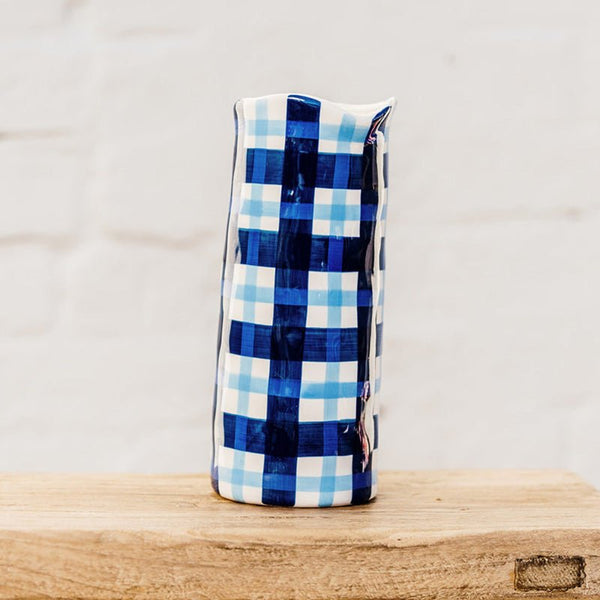 Find Navy & Cornflower Blue Gingham Medium Vase - Noss at Bungalow Trading Co.