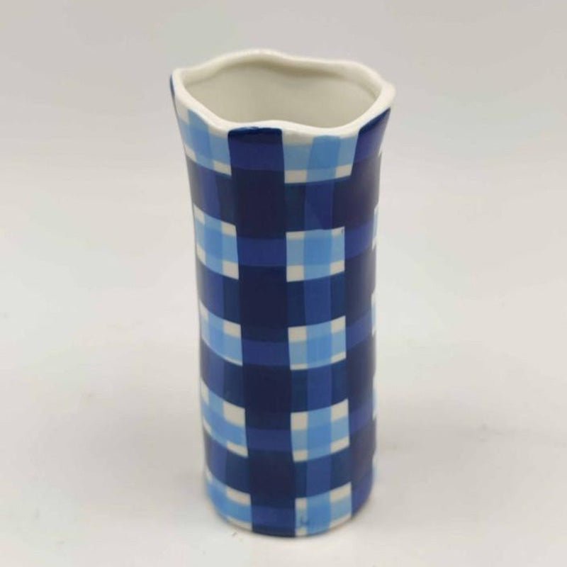 Find Navy & Cornflower Blue Gingham Vase Small - Noss at Bungalow Trading Co.