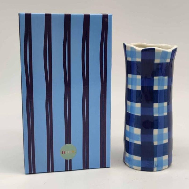 Find Navy & Cornflower Blue Gingham Vase Small - Noss at Bungalow Trading Co.