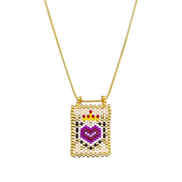 Cream Beaded Heart Necklace