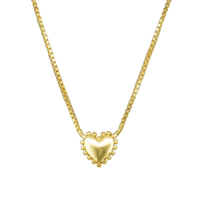 Small Ball Edged Heart Necklace Gold