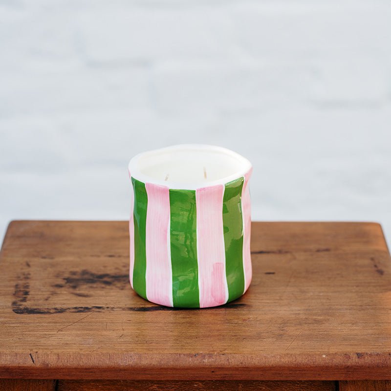 Find Orange Blossom Pink & Green Stripe Candle Large - Noss at Bungalow Trading Co.