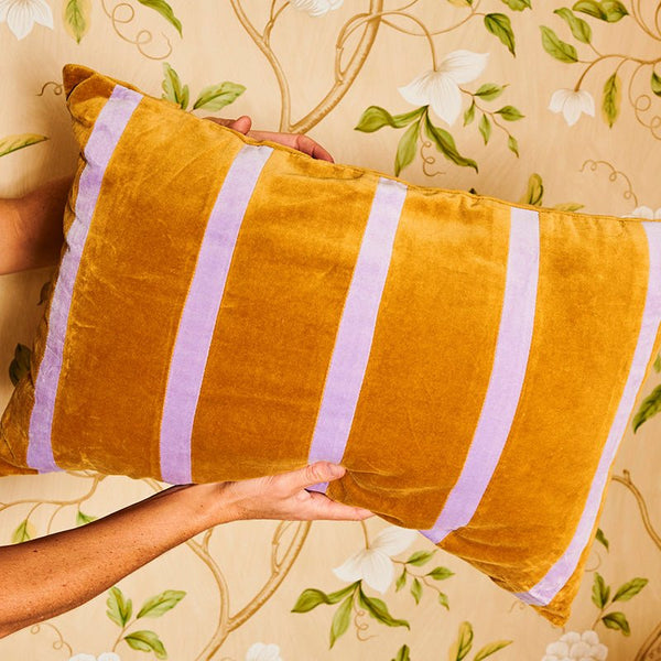 Find Pecan Pie Stripe Velvet Rectangle Cushion - Kip & Co at Bungalow Trading Co.