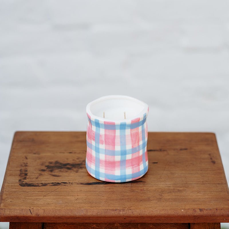 Find Peony Pink & Blue Gingham Candle Large - Noss at Bungalow Trading Co.