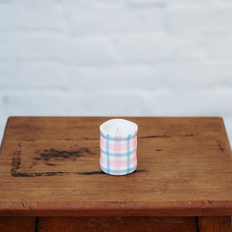 Find Peony Pink & Blue Gingham Candle Small - Noss at Bungalow Trading Co.
