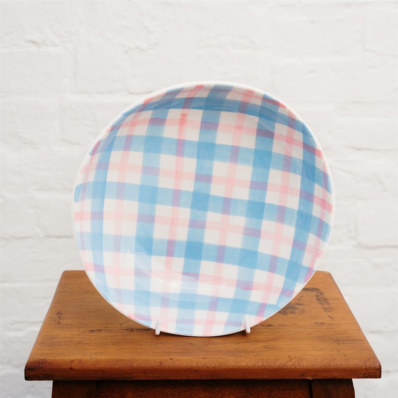 Find Pink and Blue Gingham Salad Bowl - Noss at Bungalow Trading Co.