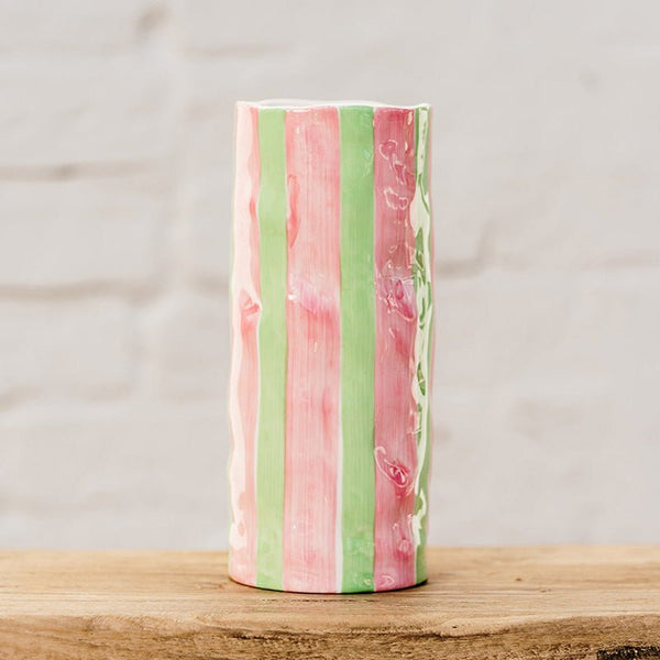 Find Pink and Green Stripe Vase Medium - Noss at Bungalow Trading Co.