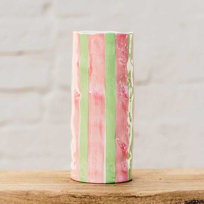 Find Pink and Green Stripe Vase Medium - Noss at Bungalow Trading Co.