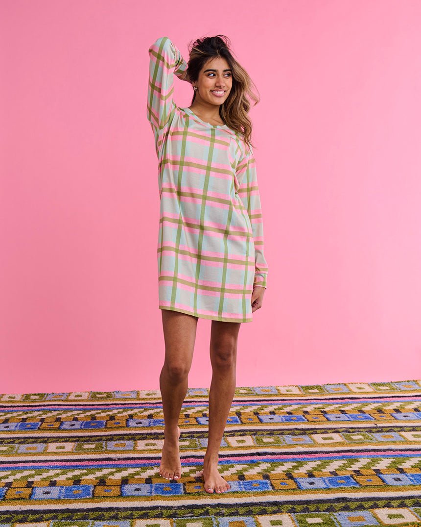 Find Pistachio Tartan Cotton Long Sleeve Nightie - Kip & Co at Bungalow Trading Co.