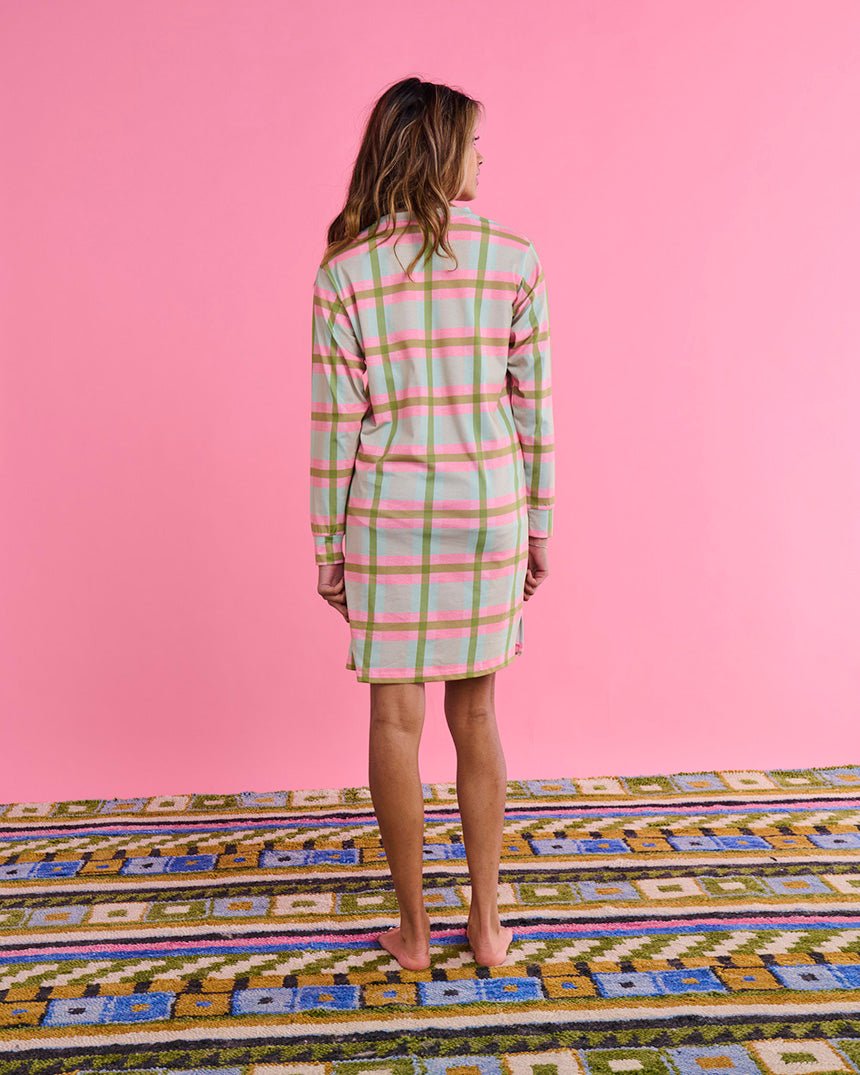 Find Pistachio Tartan Cotton Long Sleeve Nightie - Kip & Co at Bungalow Trading Co.