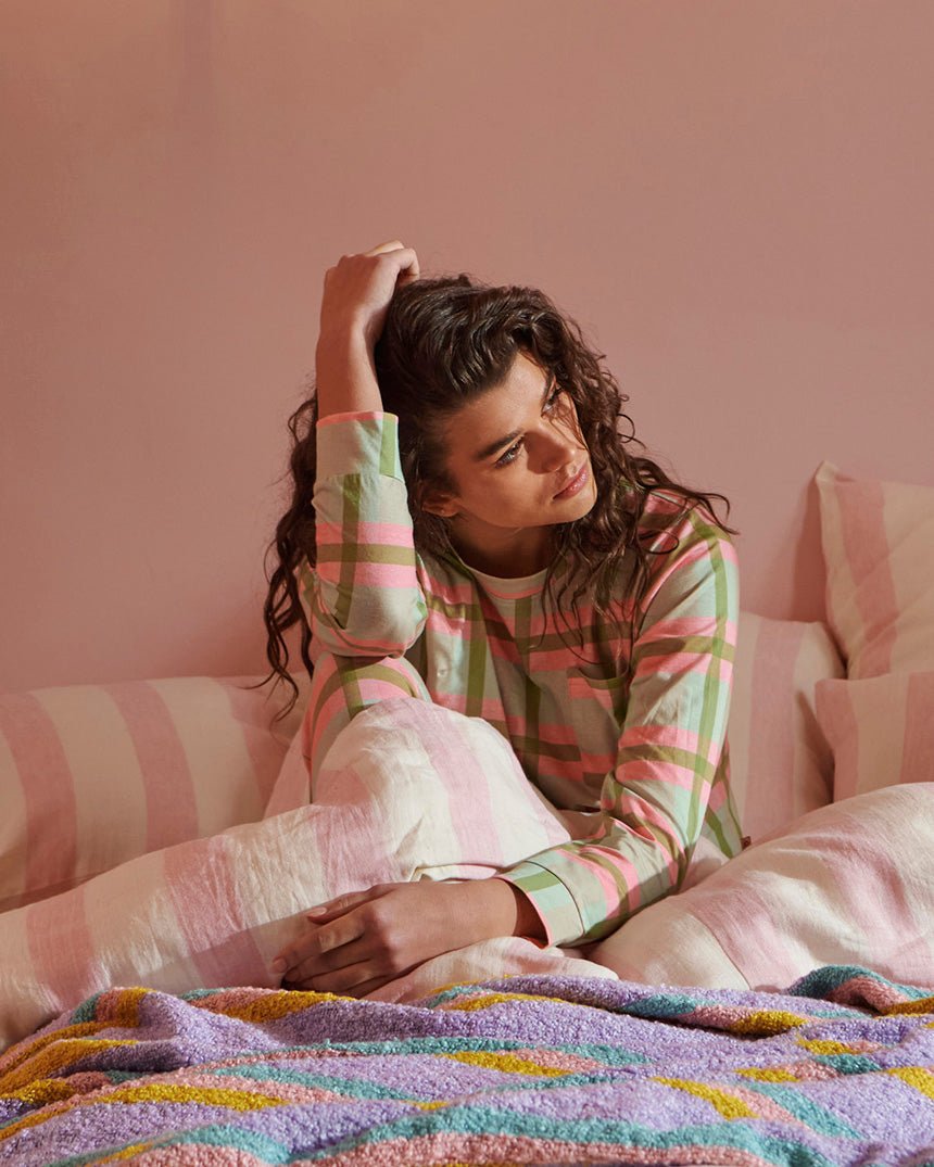 Find Pistachio Tartan Cotton Long Sleeve Top & Slouch Pant Pyjamas - Kip & Co at Bungalow Trading Co.