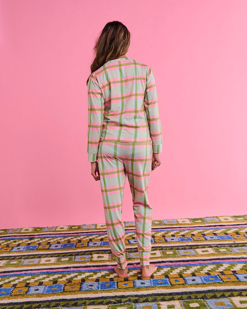 Find Pistachio Tartan Cotton Long Sleeve Top & Slouch Pant Pyjamas - Kip & Co at Bungalow Trading Co.