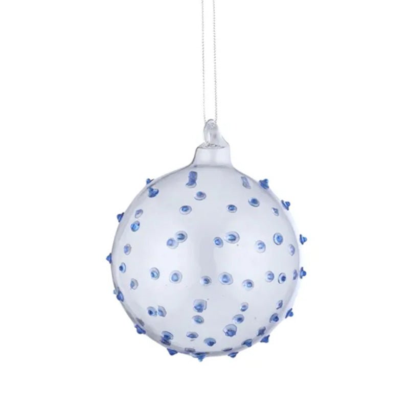 Find Puffy Bauble Glass Clear/Blue 8cm - Coast to Coast at Bungalow Trading Co.