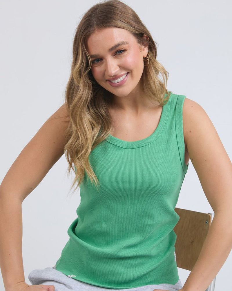 Find Rib Crew Tank Green Briar - Elm at Bungalow Trading Co.