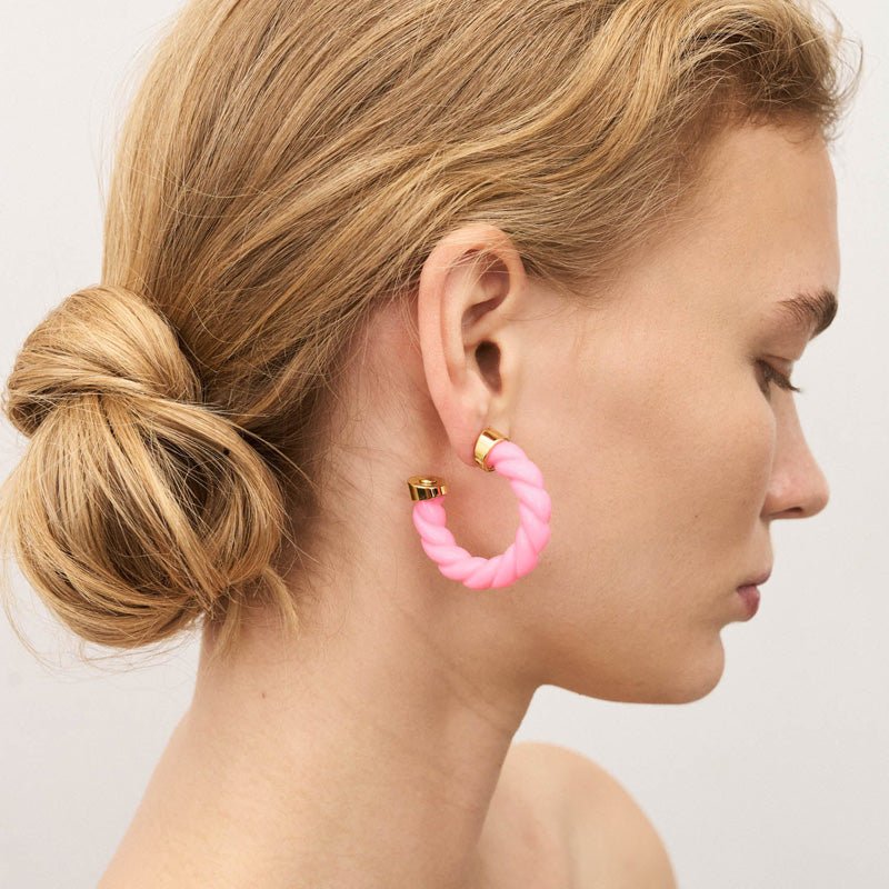 Find Rope Earrings Bubblegum - Vanessa Baroni at Bungalow Trading Co.