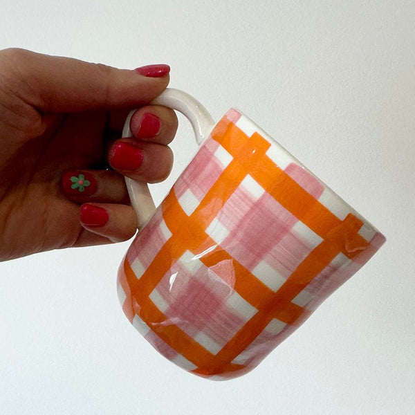 Find Rose Pink & Orange Gingham Mug - Noss at Bungalow Trading Co.