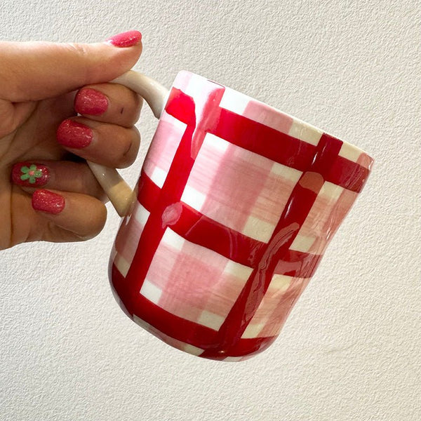 Find Rose Pink & Red Gingham Mug - Noss at Bungalow Trading Co.