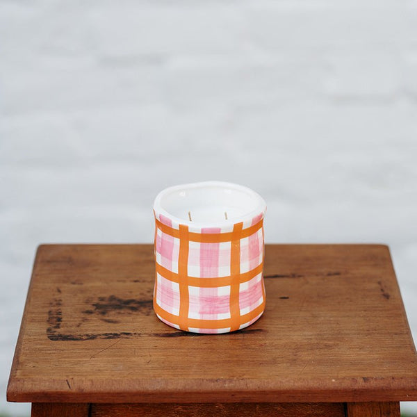 Find Roses Pink & Orange Gingham Candle Large - Noss at Bungalow Trading Co.