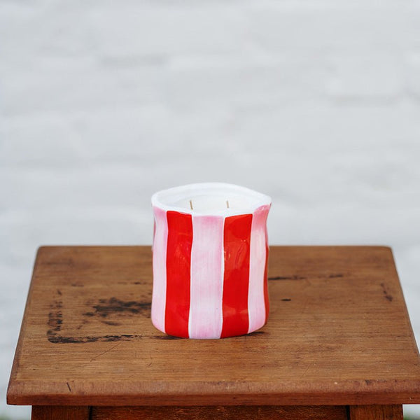 Find Roses Pink & Red Stripe Candle Large - Noss at Bungalow Trading Co.